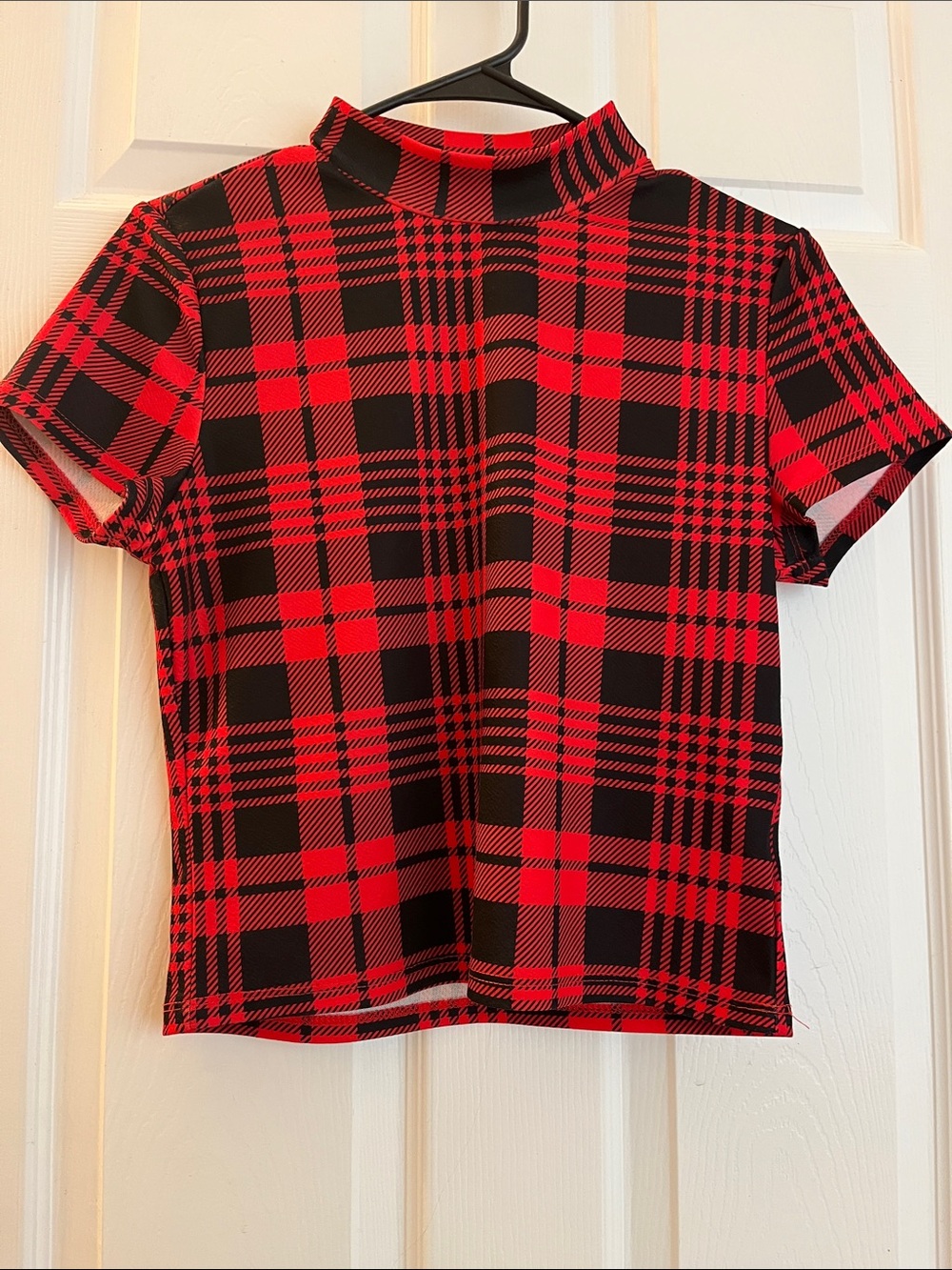 Black and Red Turtleneck Short Sleeve Top